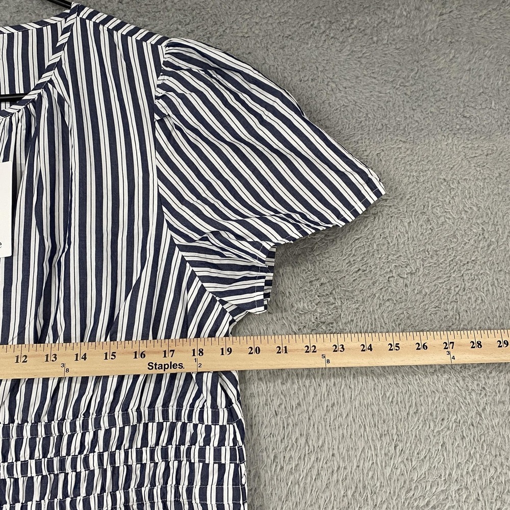 Quince Maxi Dress Womens XL Blue Striped Puff Sleeve Smocked V Neck Tiered - Picture 4 of 13
